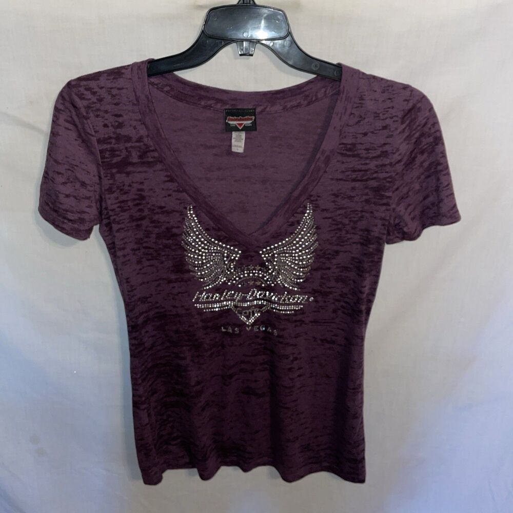 Harley-Davidson Cafe Women’s Casual Shirt Size Large Purple Sequined Going Out